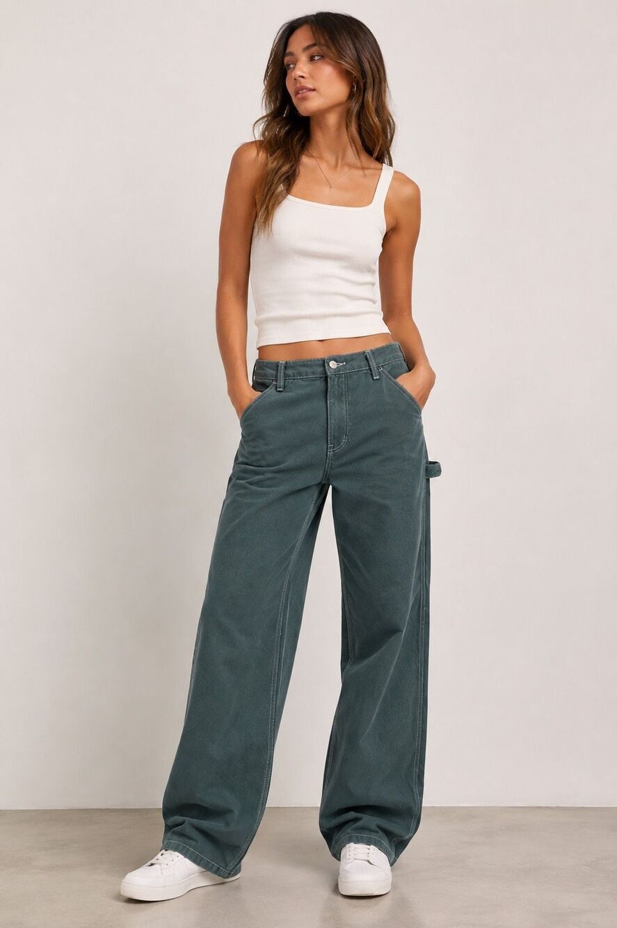 PacSunβWomenβs Carpenter Pants Wide Leg Utility Green Size 26 Cotton